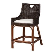 bali & pari Petra Natural Rattan Counter Stool - Handwoven Wicker Accent Stool with Wingback Profile and Cutout Handle, Espresso